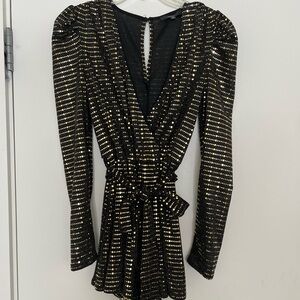 Lulu's Black and Gold Long Sleeve Romper